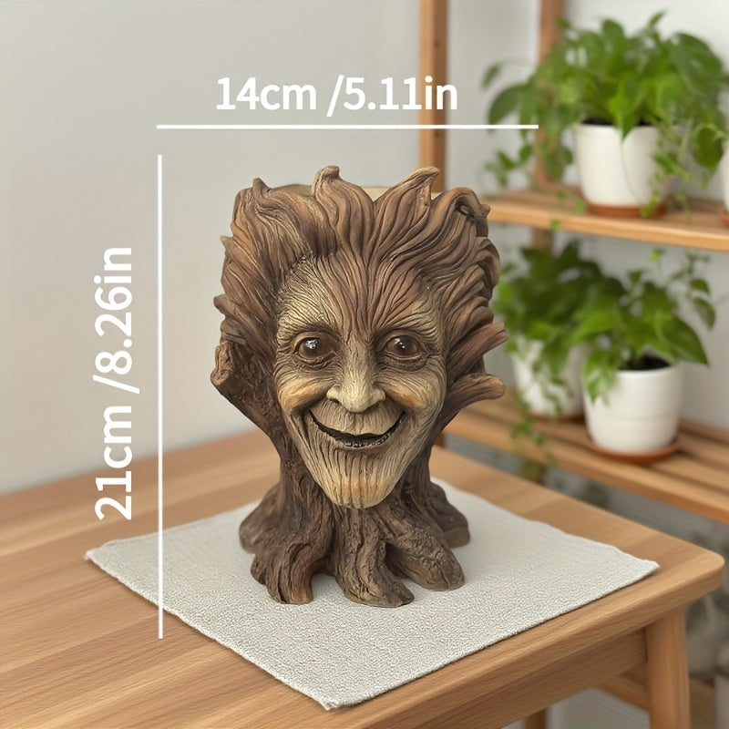 Pot de fleur original visage d'arbre sculpté en résine, 3 modèles