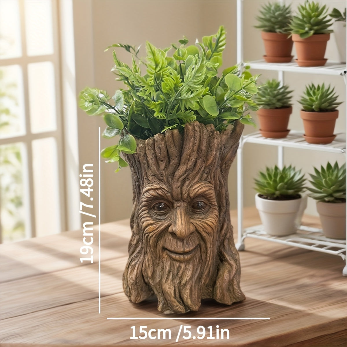 Pot de fleur original visage d'arbre sculpté en résine, 3 modèles