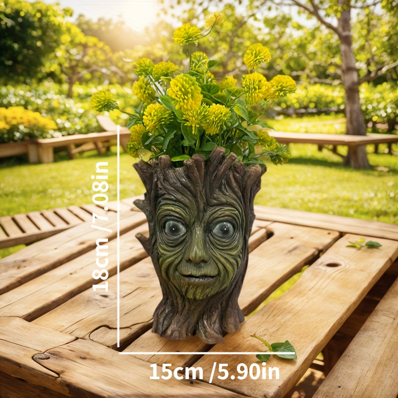Pot de fleur original visage d'arbre sculpté en résine, 3 modèles