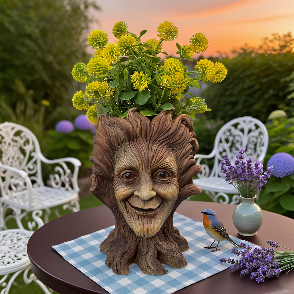Pot de fleur original visage d'arbre sculpté en résine, 3 modèles