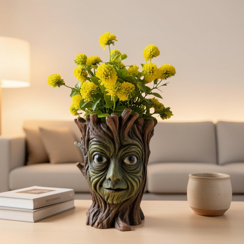 Pot de fleur original visage d'arbre sculpté en résine, 3 modèles