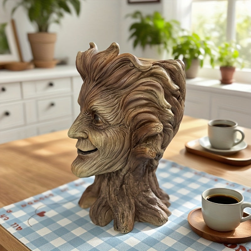 Pot de fleur original visage d'arbre sculpté en résine, 3 modèles