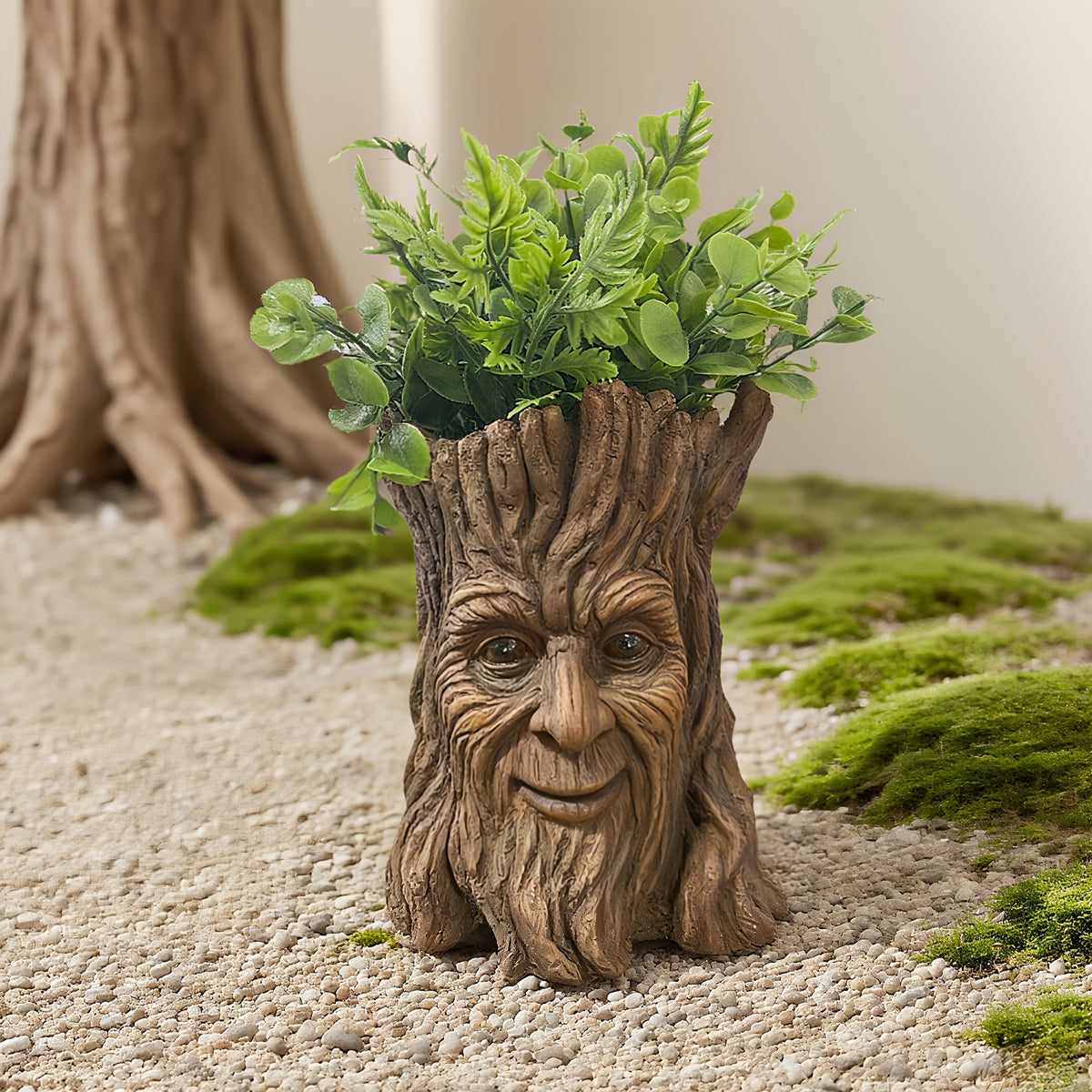 Pot de fleur original visage d'arbre sculpté en résine, 3 modèles