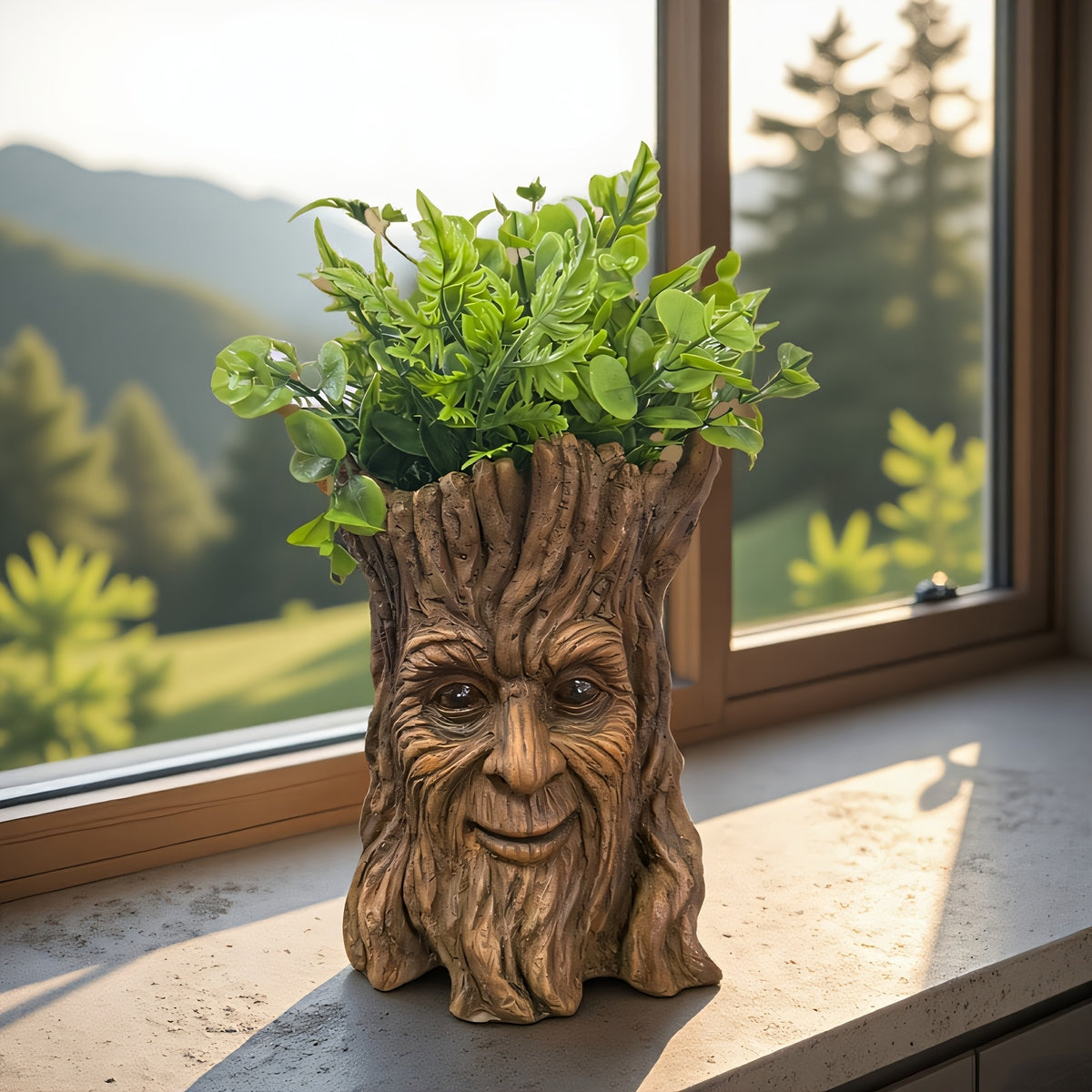 Pot de fleur original visage d'arbre sculpté en résine, 3 modèles