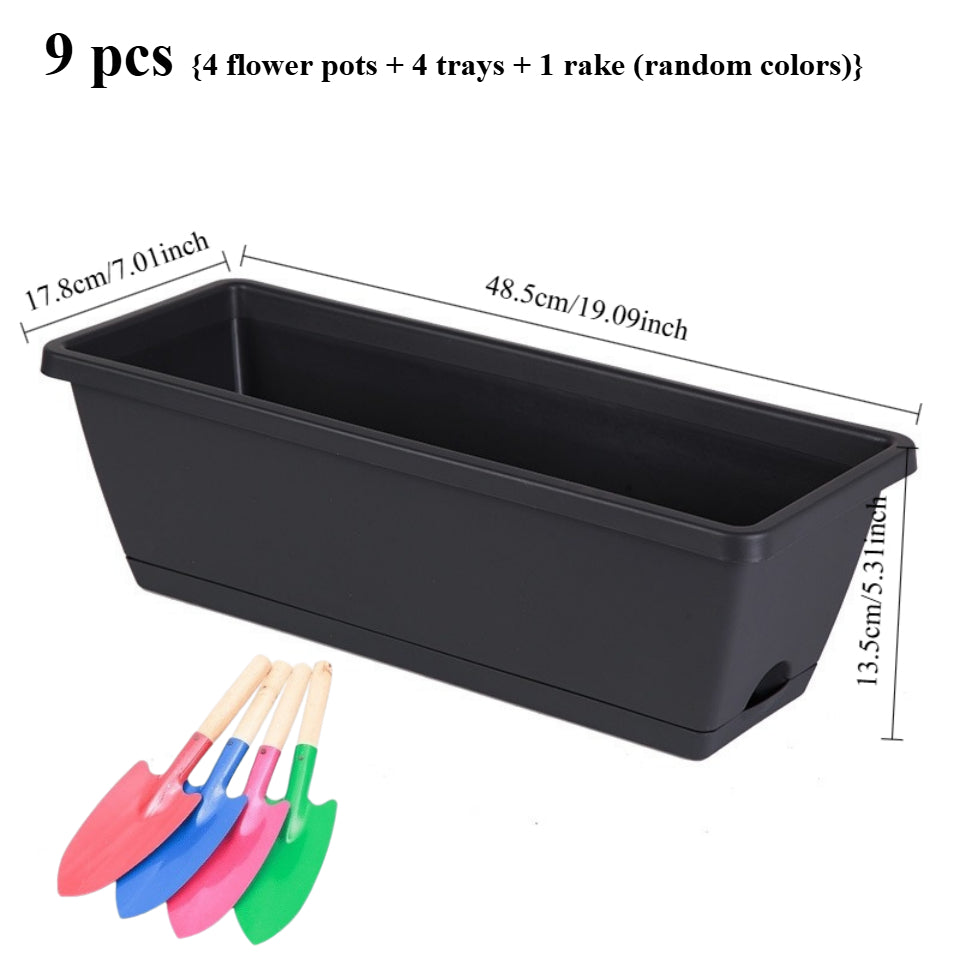 Noir Élégant / 9 pièces (4 pots + 4 bases) + 1 pelle de couleur aléatoire