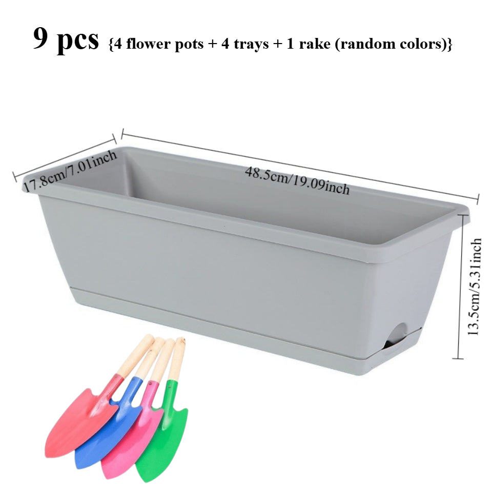 Gris de haute qualité / 9 pièces (4 pots + 4 bases) + 1 pelle de couleur aléatoire
