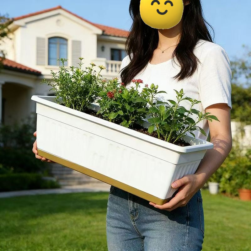 Pot de fleur rectangulaire blanc 49 cm balcon - Lot de 2