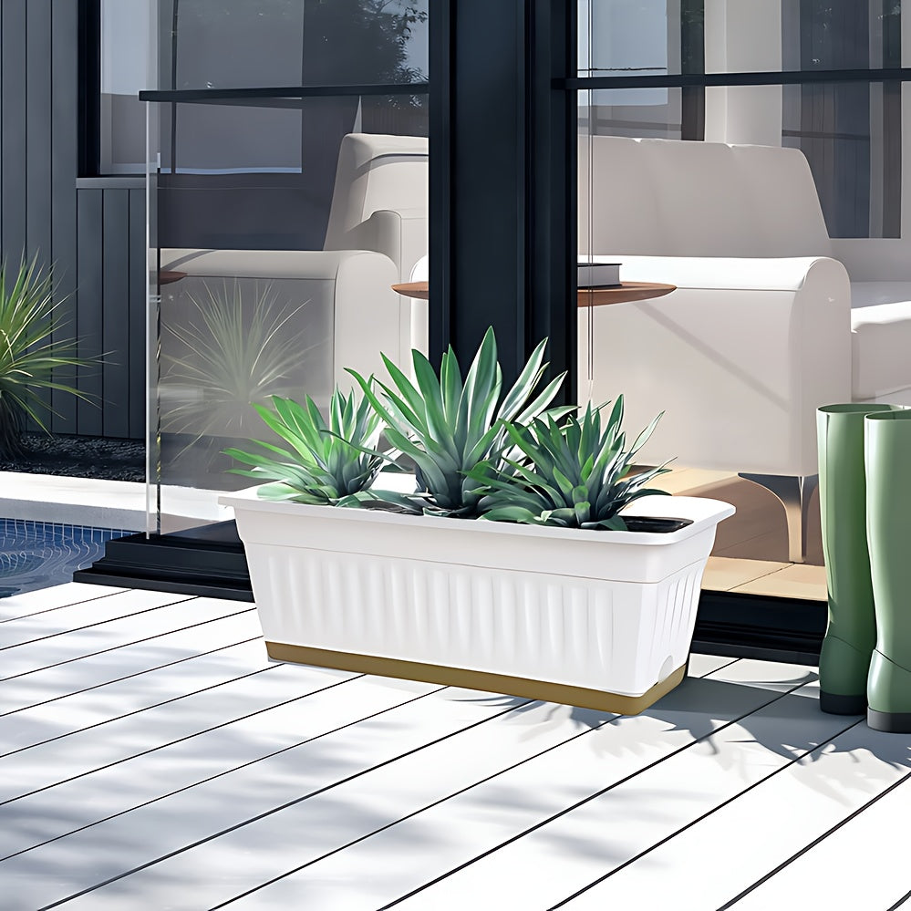 Pot de fleur rectangulaire blanc 49 cm balcon - Lot de 2
