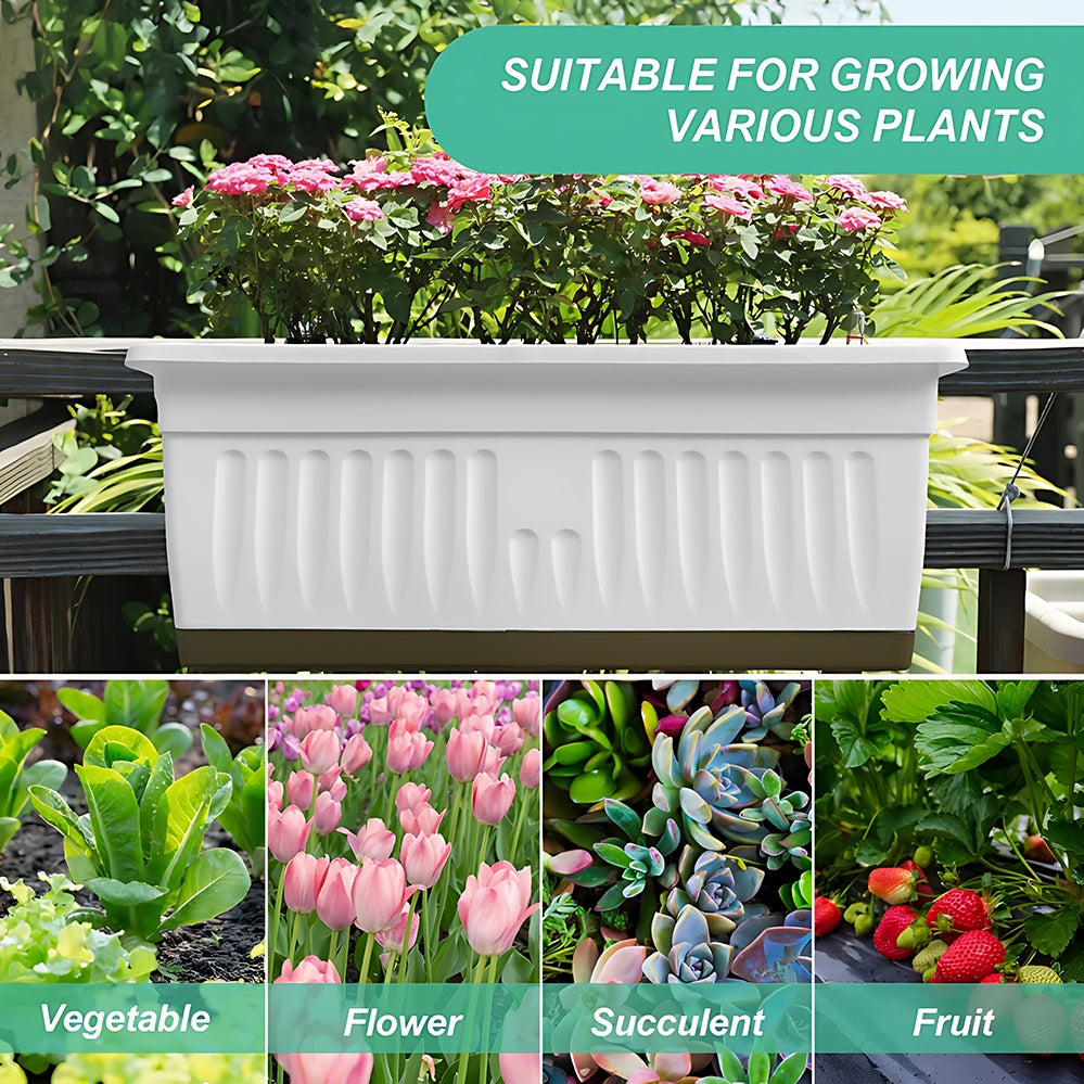 Pot de fleur rectangulaire blanc 49 cm balcon - Lot de 2