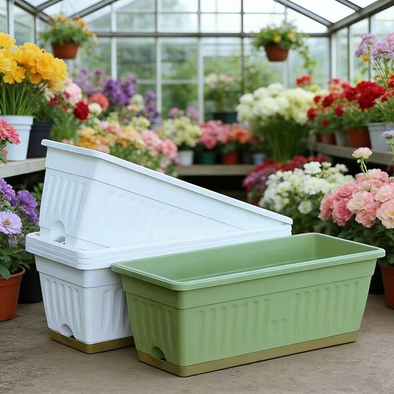 Pot de fleur rectangulaire blanc 49 cm balcon - Lot de 2