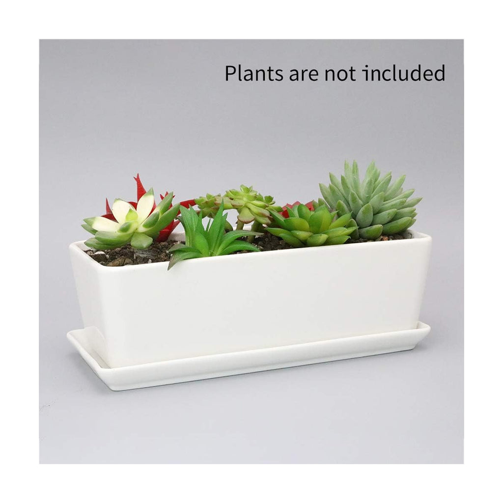 Pot de fleur rectangulaire en céramique blanche 25 cm à soucoupe