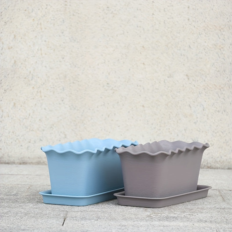 Pot de fleur rectangulaire à bord ondulé — plastique 41 cm