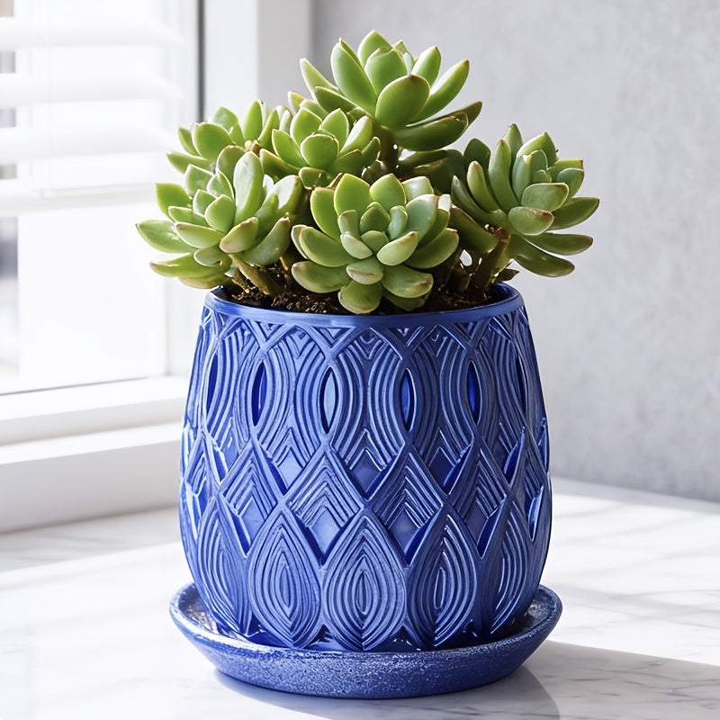 Pot de fleur rond à motif Art déco Ø 11 cm, soucoupe incluse