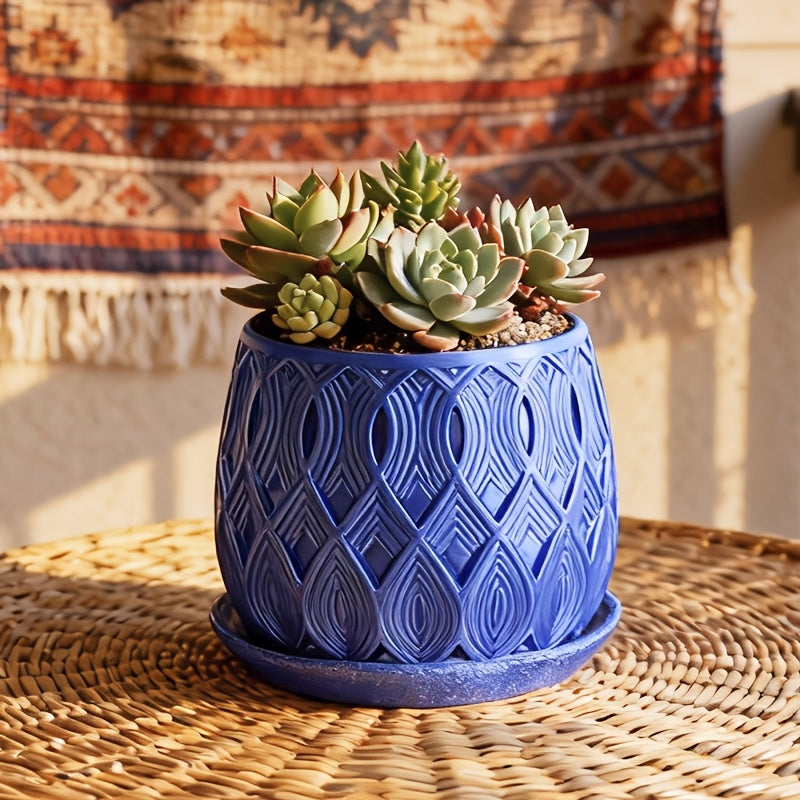 Pot de fleur rond à motif Art déco Ø 11 cm, soucoupe incluse