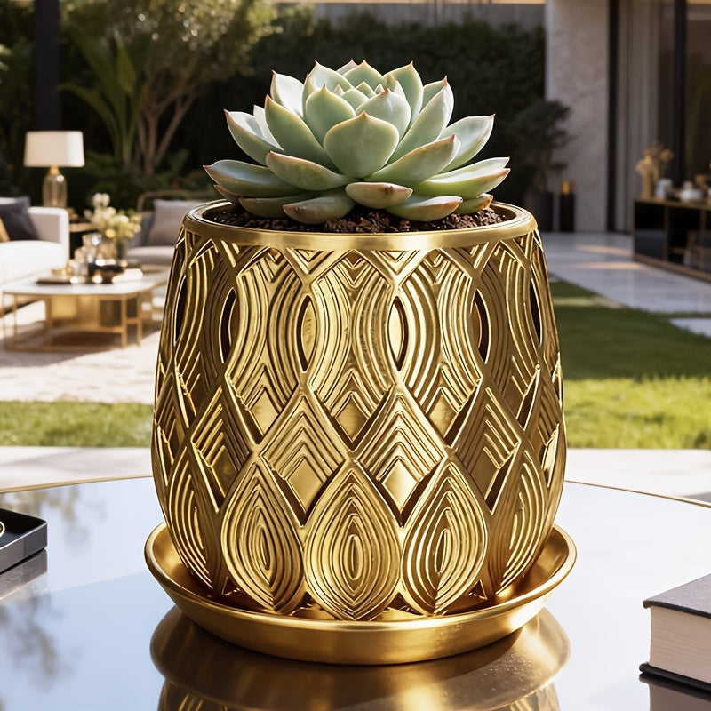 Pot de fleur rond à motif Art déco Ø 11 cm, soucoupe incluse