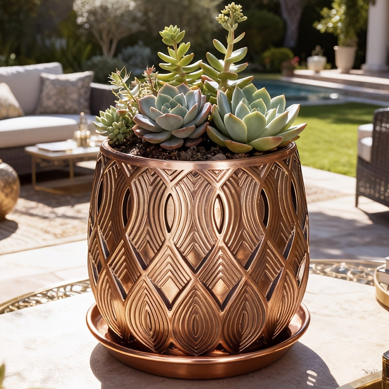 Pot de fleur rond à motif Art déco Ø 11 cm, soucoupe incluse