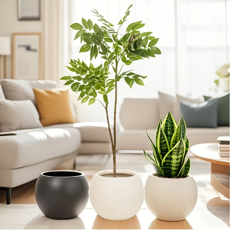 Pot de fleur rond effet pierre beige Ø 22 cm, style bohème