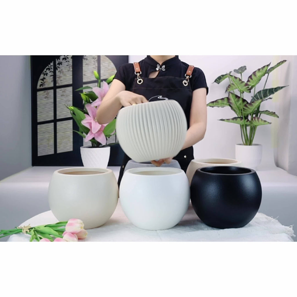 Pot de fleur rond effet pierre beige Ø 22 cm, style bohème