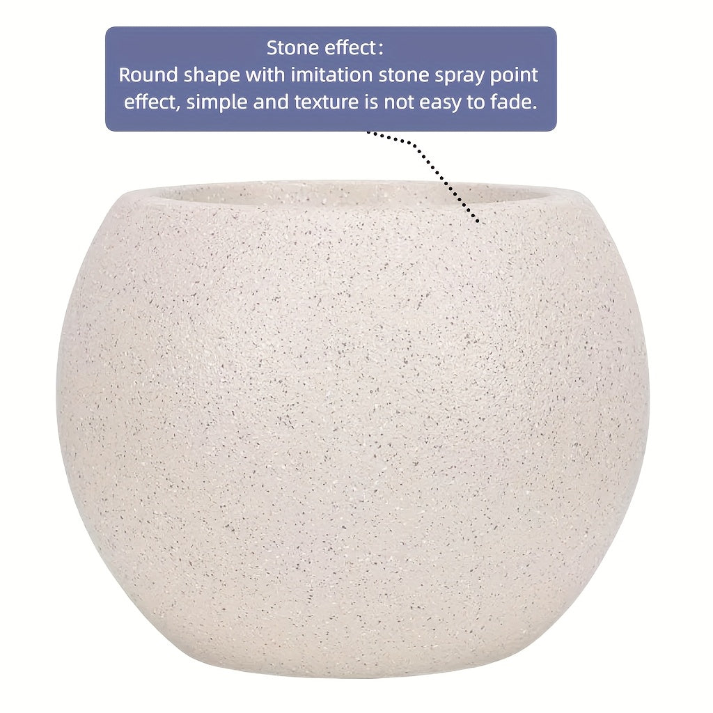 Pot de fleur rond effet pierre beige Ø 22 cm, style bohème
