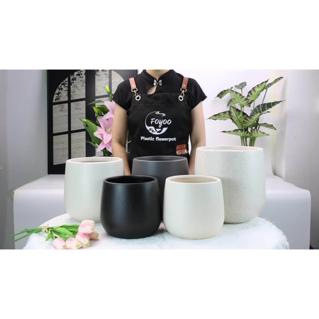 Pot de fleur rond galbé Ø 20 cm mat avec trou de drainage