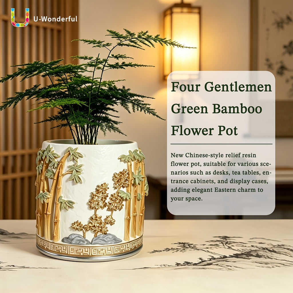 Pot de fleur rond en résine relief bambou — Ø 16 cm blanc