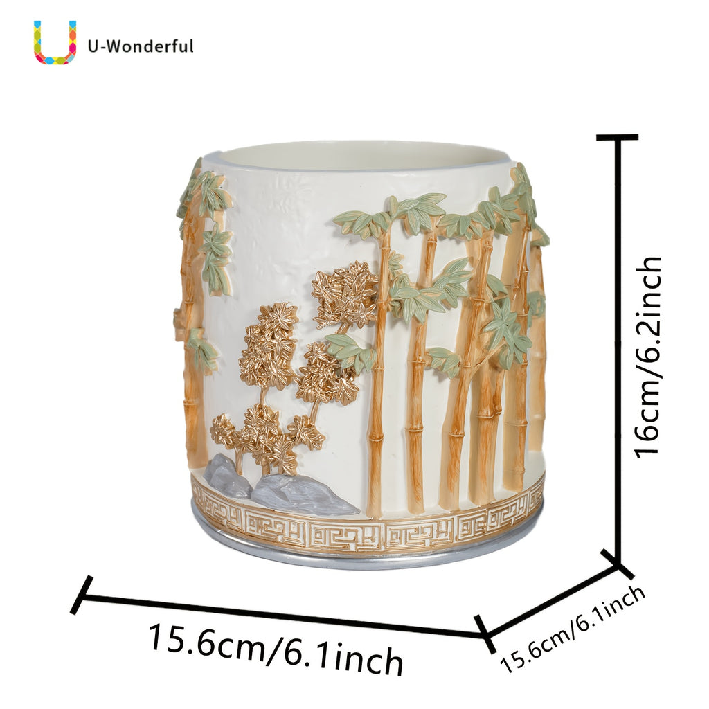 Pot de fleur rond en résine relief bambou — Ø 16 cm blanc