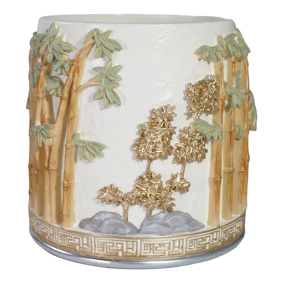 Pot de fleur rond en résine relief bambou — Ø 16 cm blanc