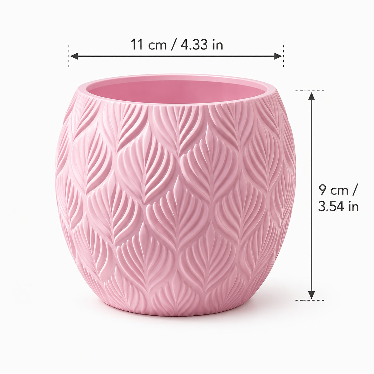 Pot de fleur rose relief feuilles Ø 11 cm pour succulente