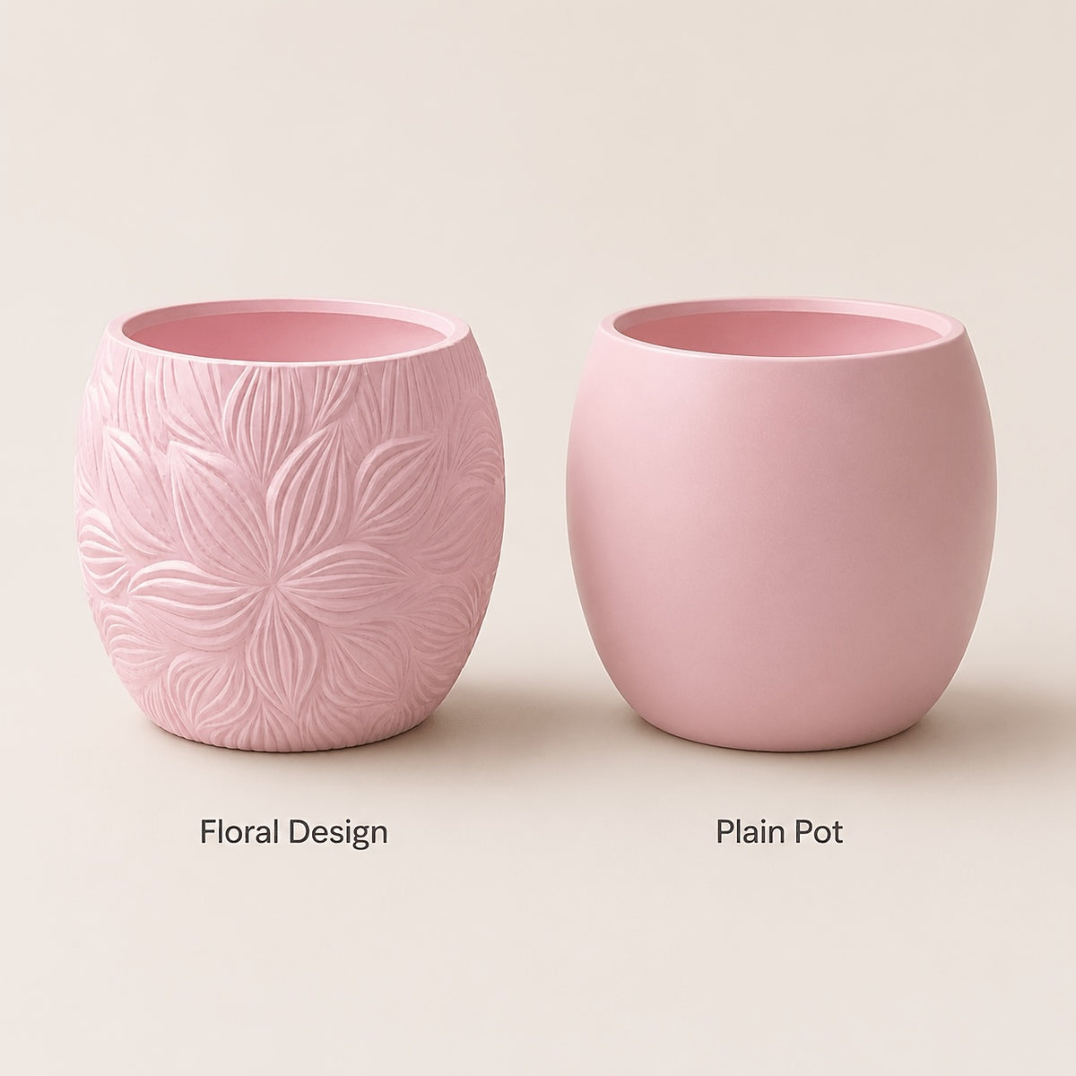 Pot de fleur rose Ø 11 cm — relief floral et trou de drainage