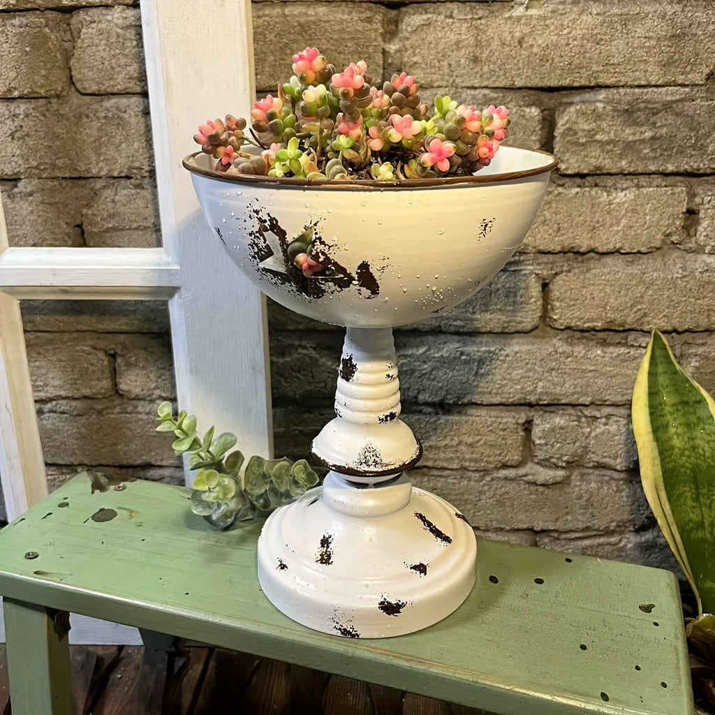Pot de fleur sur pied métal blanc vieilli à étoile, Ø 17 cm