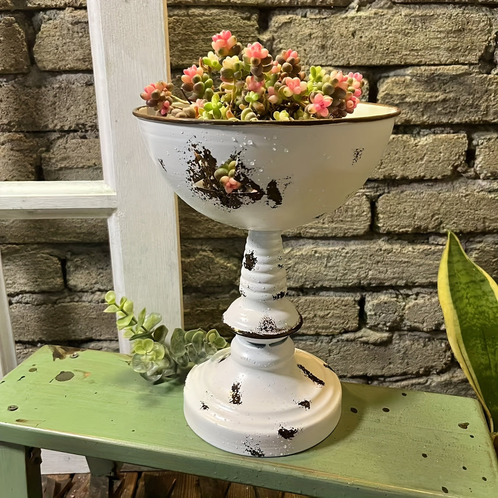 Pot de fleur sur pied métal blanc vieilli à étoile, Ø 17 cm