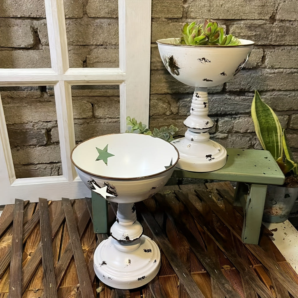Pot de fleur sur pied métal blanc vieilli à étoile, Ø 17 cm
