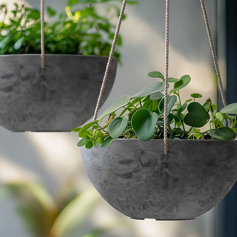 Pot de fleur suspendu gris effet béton Ø 25 cm - Lot de 2