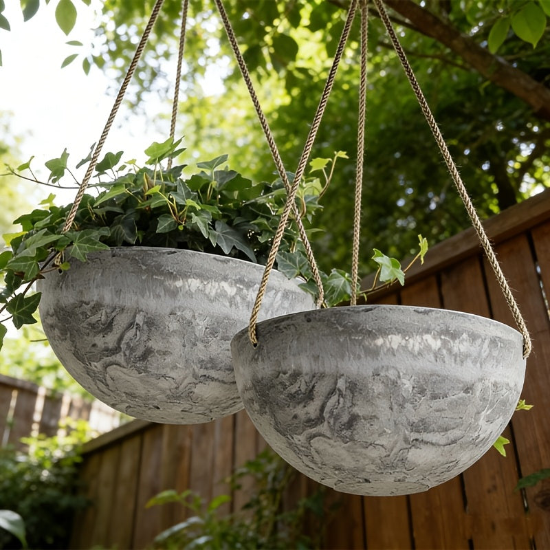 Pot de fleur suspendu gris effet béton Ø 25 cm - Lot de 2