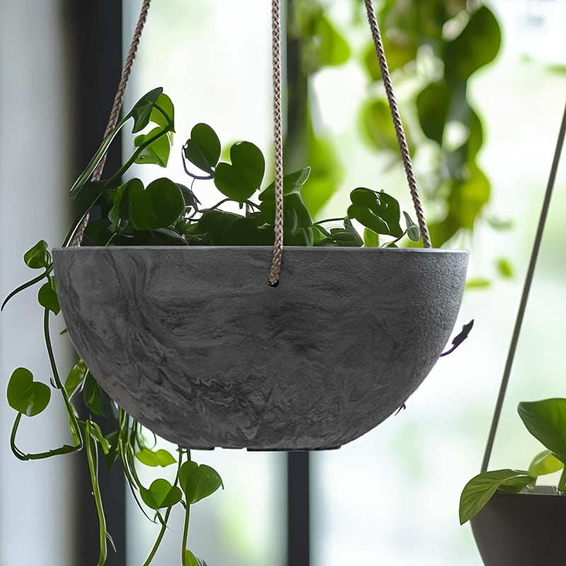Pot de fleur suspendu gris effet béton Ø 25 cm - Lot de 2