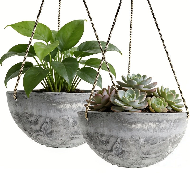 Pot de fleur suspendu gris effet béton Ø 25 cm - Lot de 2