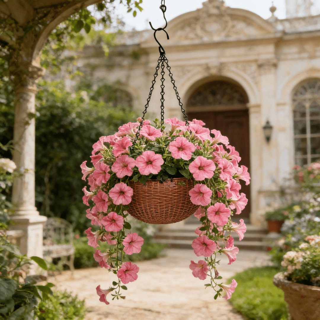 Pot de fleur suspendu noir Ø 17 cm, effet rotin avec drainage