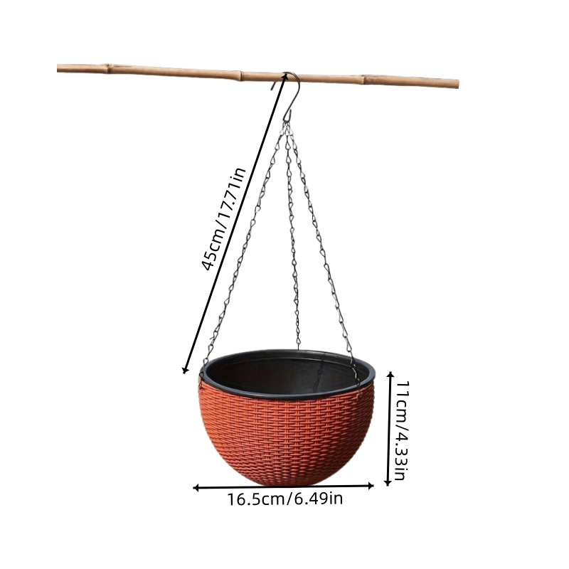 Pot de fleur suspendu noir Ø 17 cm, effet rotin avec drainage