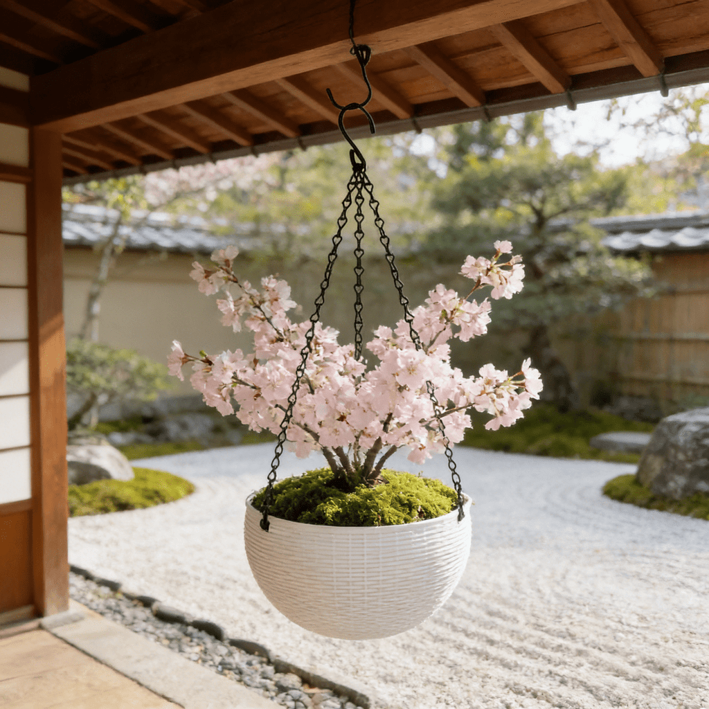 Pot de fleur suspendu noir Ø 17 cm, effet rotin avec drainage