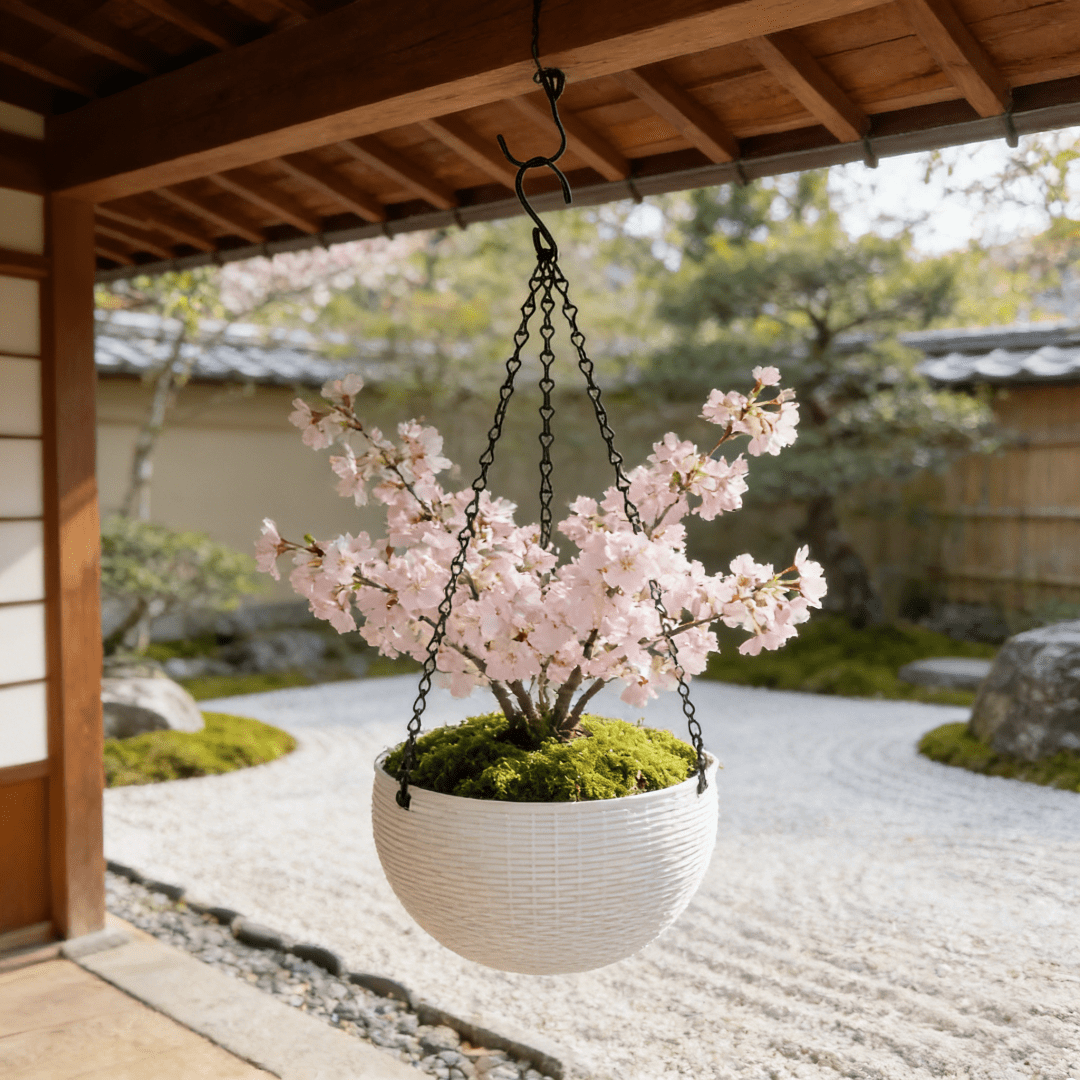 Pot de fleur suspendu noir Ø 17 cm, effet rotin avec drainage