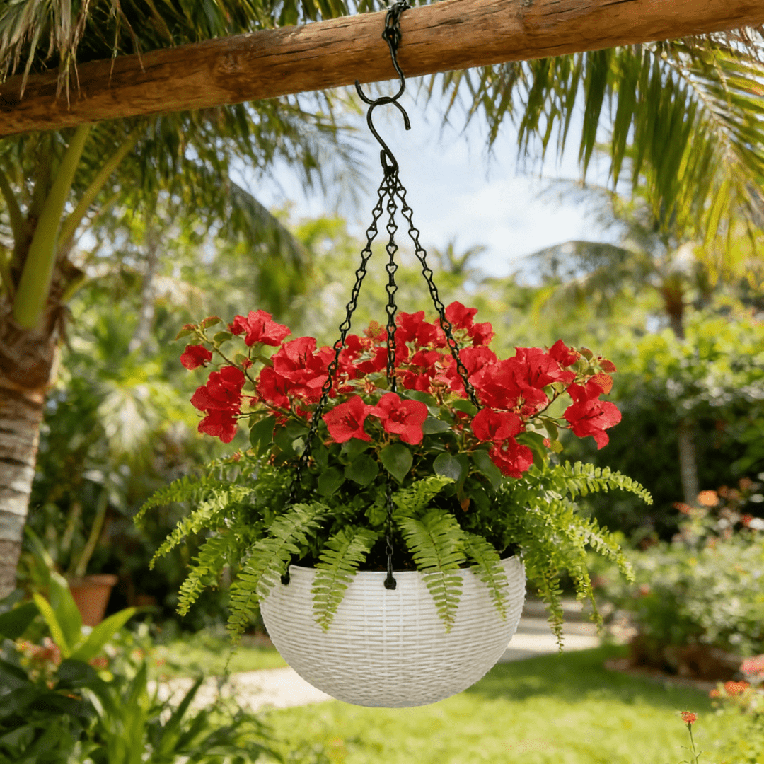 Pot de fleur suspendu noir Ø 17 cm, effet rotin avec drainage
