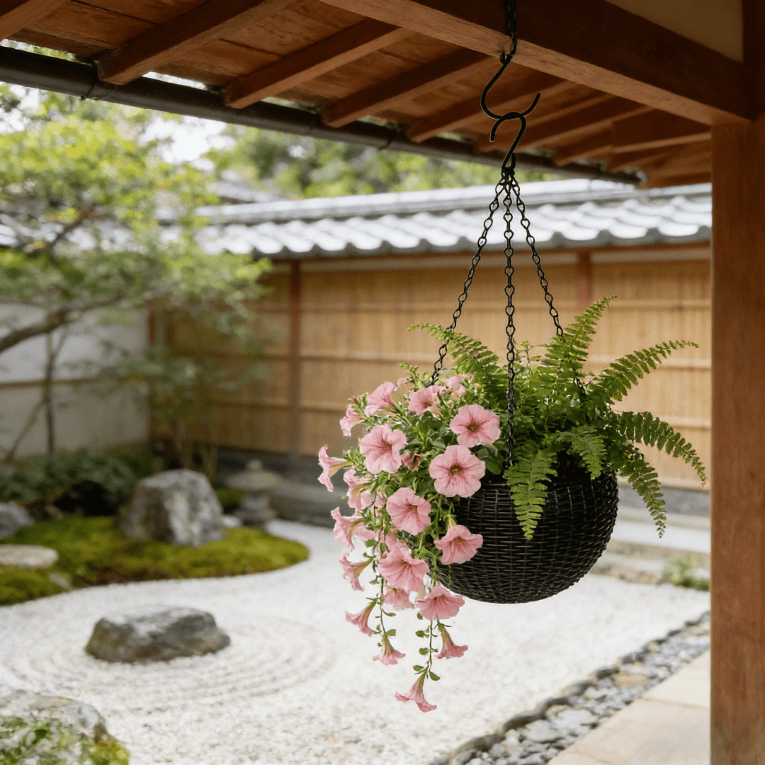 Pot de fleur suspendu noir Ø 17 cm, effet rotin avec drainage