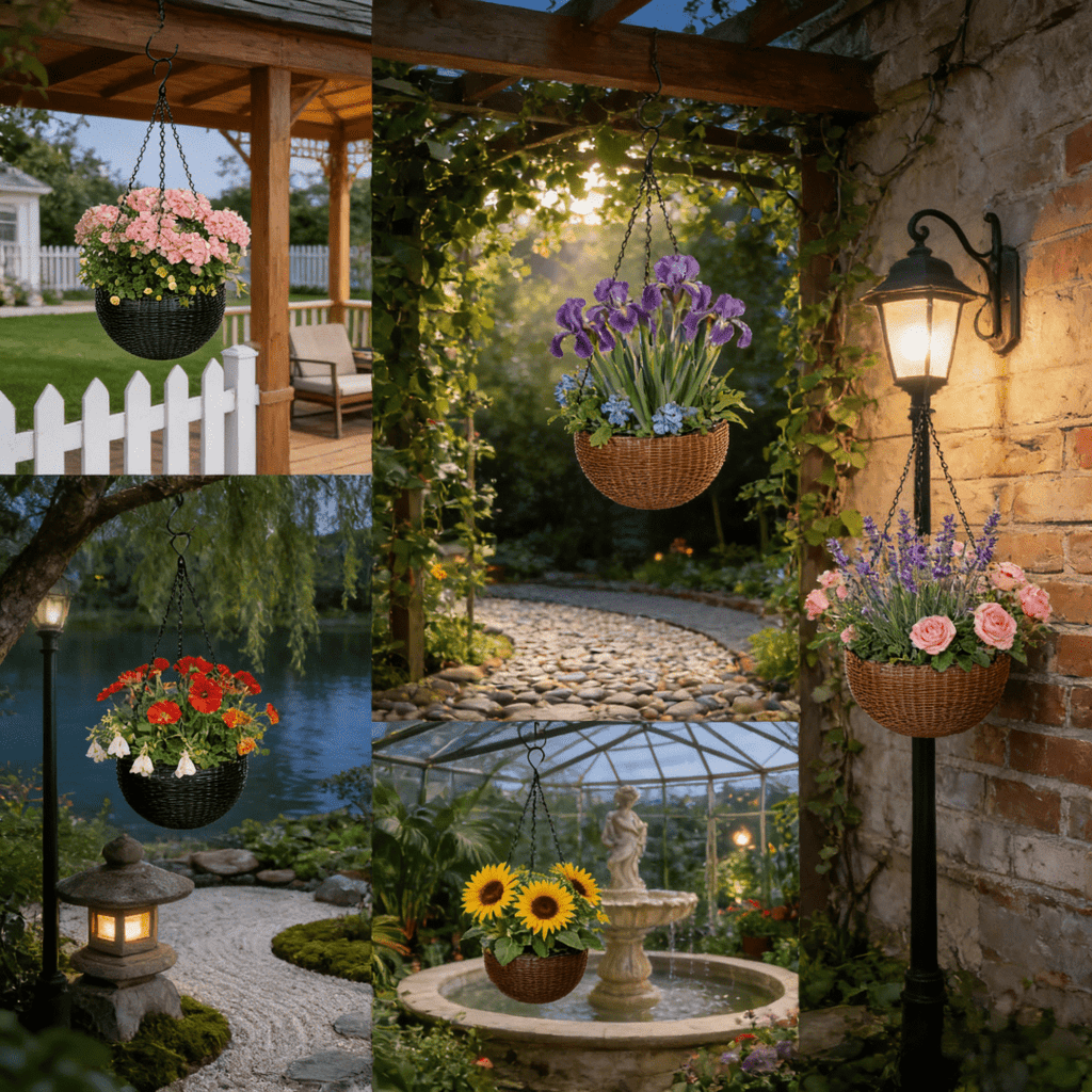 Pot de fleur suspendu noir Ø 17 cm, effet rotin avec drainage