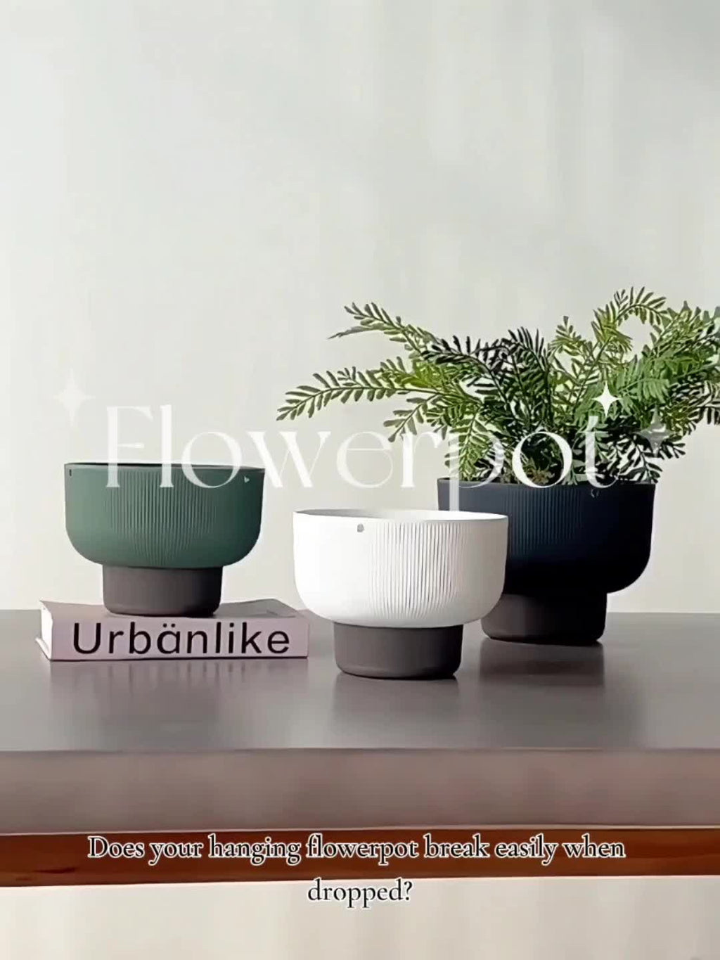 Pot de fleur suspendu à réserve d'eau, lot de 2, vert sauge