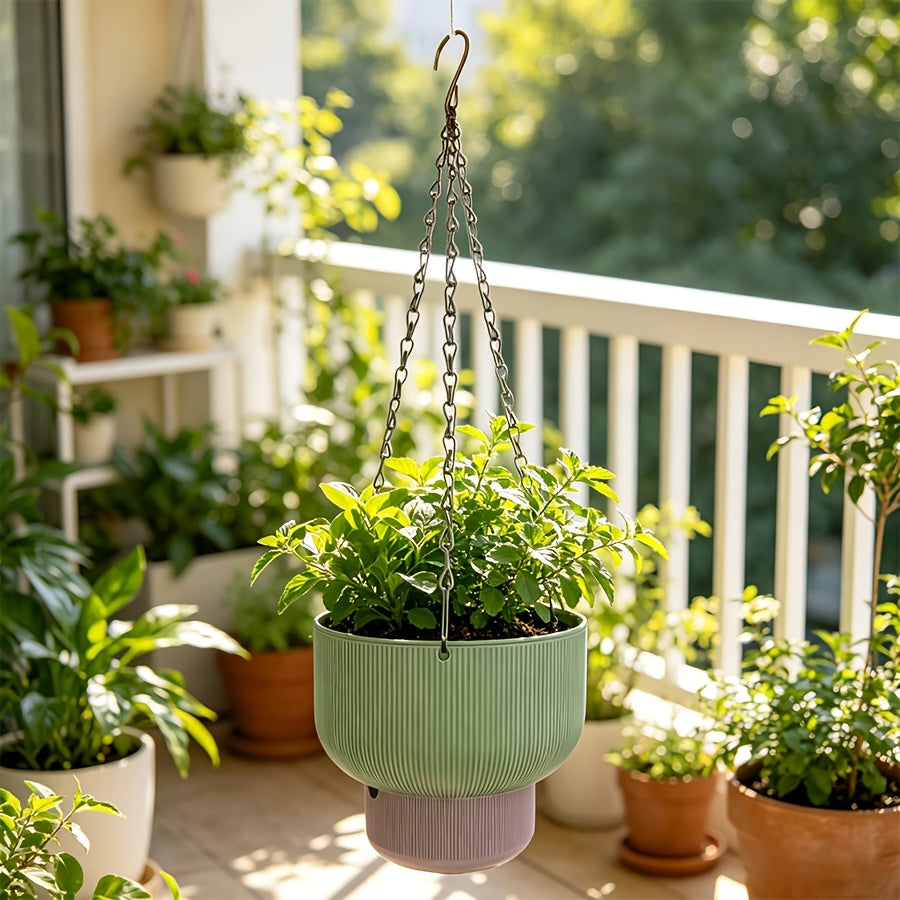 Pot de fleur suspendu à réserve d'eau, lot de 2, vert sauge