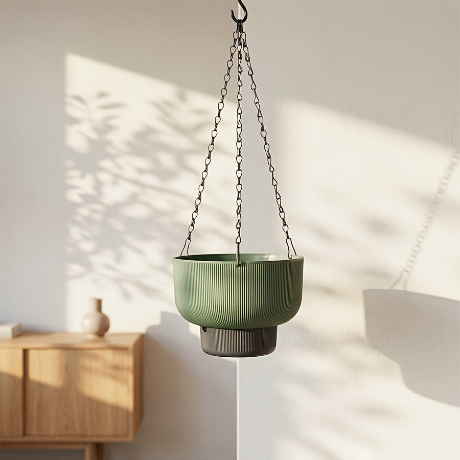 Pot de fleur suspendu à réserve d'eau, lot de 2, vert sauge