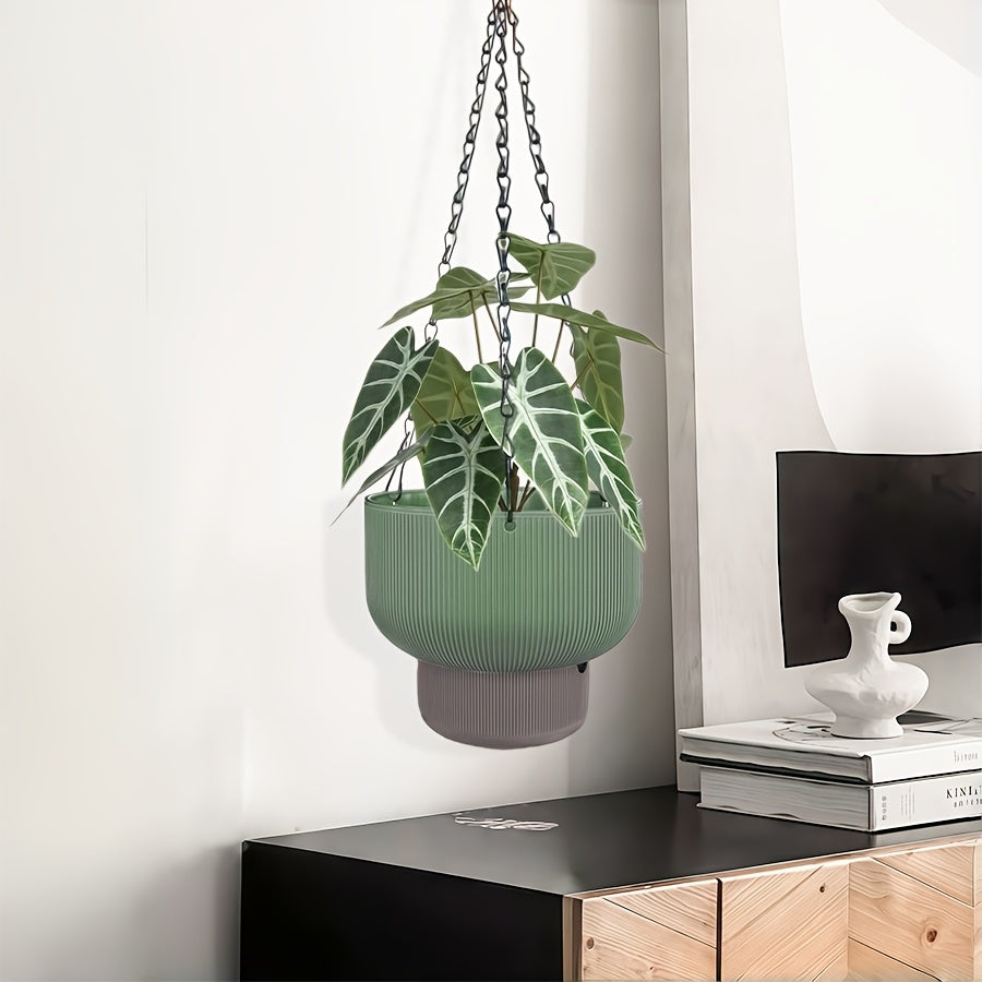 Pot de fleur suspendu à réserve d'eau, lot de 2, vert sauge