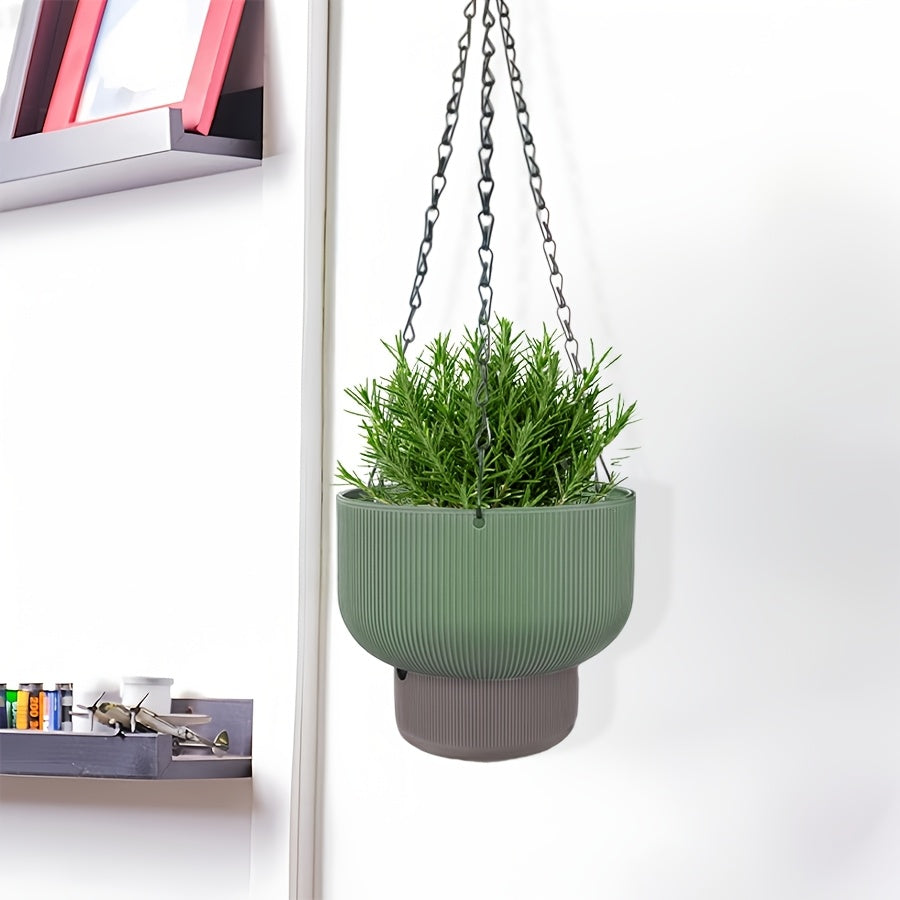 Pot de fleur suspendu à réserve d'eau, lot de 2, vert sauge