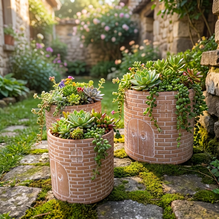Pot de fleur en terre cuite motif brique — lot de 3 tailles