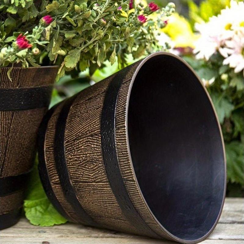 Pot de fleur tonneau Ø 31 cm avec soucoupe, 9 L de terre